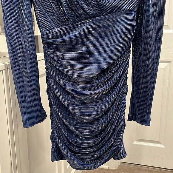 SABINA MASAYEV (NWT) Maya Foil Pleated Knit Minidress, Blue, Size S - Picture 7 of 13